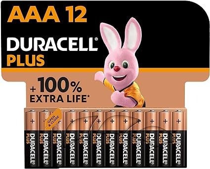 Duracell Plus AAA Batteries (12 Pack) - Alkaline 1.5V - Up To 100% Extra Life - Reliability For Everyday Devices - 0% Plastic Packaging - 9 Year Storage - LR03 MN2400