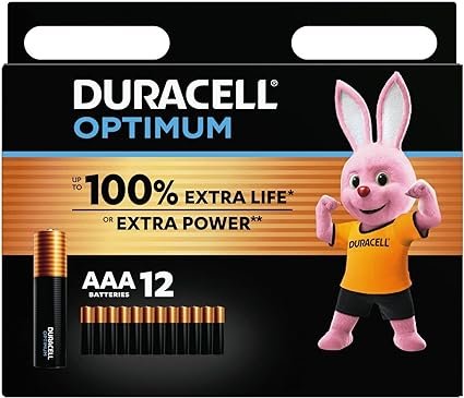Duracell Optimum AAA Batteries (12 pack) - Alkaline Batteries 1.5V - Up To 100% Extra Life or Extra Power - LR03 MX2400