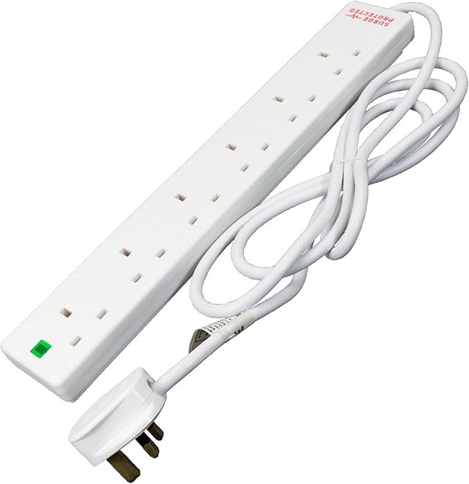 STATUS Multi Plug Extension | 6 Socket Extension Cable | 2m Extension Lead | 13A Surge Protected with Neon