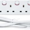 STATUS Multi Plug Extension White 2m Extension Lead | Individually Switched with Neon Indicator | 4 Socket Extension Cable