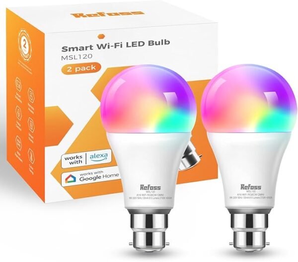 Refoss Smart Light Bulb Alexa b22 Bayonet WiFi Led Bulb 9W with Colour Changing Light, 810LM Dimmable (Warm/Cool) Smart Bulbs Works with Alexa(Echo and Echo Dot), Google Home - 2 Packs