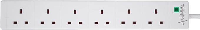PRO ELEC PELB1703 6 Gang Extension Lead with Surge Protection White, 5m