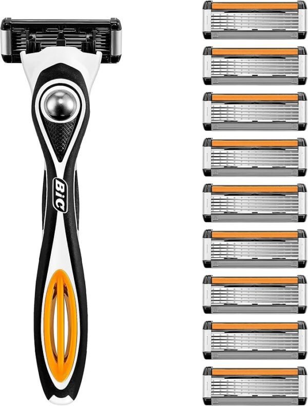 BIC Hybrid 5 Flex Refillable Men's Razor, 1 Weighted Handle and 10 Nano-Tech Titanium