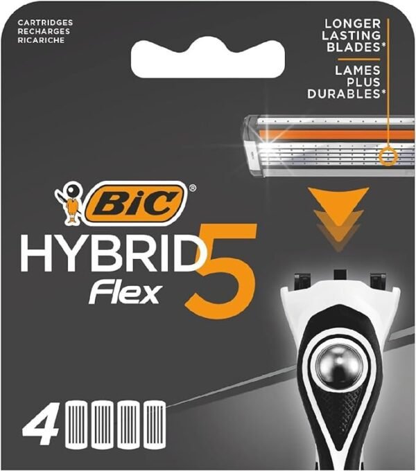 BIC Hybrid 5 Flex Men's Shaver Refills with 5 Moveable Nano-Tech Titanium Coated Razor Blades - Box of 4