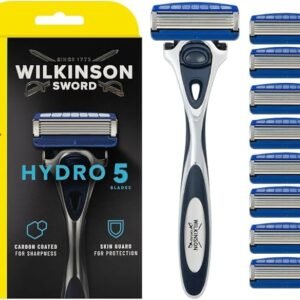 WILKINSON SWORD - Hydro 5 Razor For Men, Carbon Coated Blades, Hydrating Gel & Precision Trimmer, Razor + 8 Razor Blades