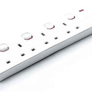 STATUS Multi Plug Extension White 2m Extension Lead | Individually Switched with Neon Indicator | 4 Socket Extension Cable