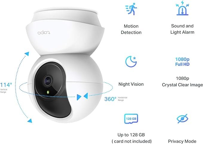 Tapo Wifi Camera, Indoor Camera for Security, 1080p Pet Camera, Wireless 360° for Baby Monitor, CCTV, AI Monitor, Smart Motion Detection & Tracking, Night Vision, Works with Alexa & Google Home (TC70)