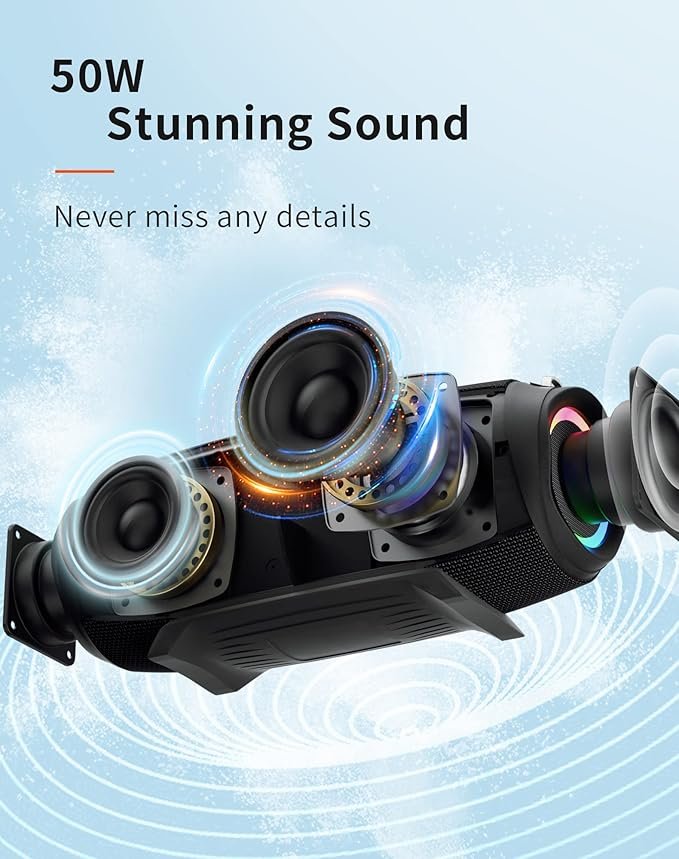 HEYSONG Bluetooth Speaker, Portable Outdoor IP67 Waterproof Wireless Speaker with Shoulder Strap, 50W Loud Rich Bass Sound