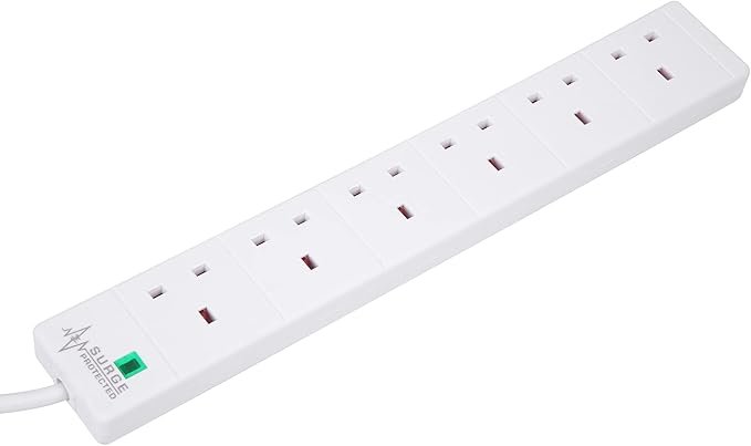 PRO ELEC PELB1703 6 Gang Extension Lead with Surge Protection White, 5m