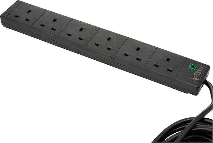 pro elec 6 Gang 10 m Extension Lead Surge Protector - Black