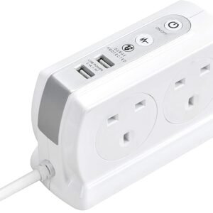 Masterplug SRGDU41PW2-MP Heavy Duty Four Socket Surge Protected Extension Lead with 2 USB Ports, 1 Metre, White