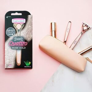 WILKINSON SWORD - Quattro For Women | Premium Metal Rose Gold | Razor Handle + 5 Blade Refills