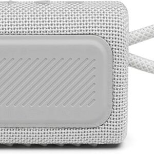 JBL GO 3 - Wireless Bluetooth portable speaker with integrated loop for travel with USB C charging cable, in white