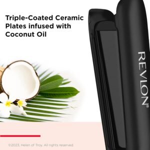 Revlon Smoothstay Coconut Oil-Infused Hair Straightener | 25mm Ceramic Plates, Floating Plates with Rounded Edges, Customizable Temperature up to 235°C