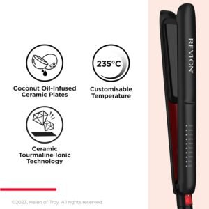 Revlon Smoothstay Coconut Oil-Infused Hair Straightener | 25mm Ceramic Plates, Floating Plates with Rounded Edges, Customizable Temperature up to 235°C