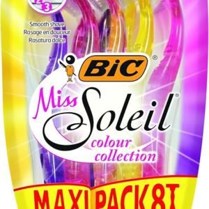 BIC Miss Soleil Colour Collection, Triple Blade Razor for Women, Great Grip and Control, With Flower Designed Handles, Pack of 8