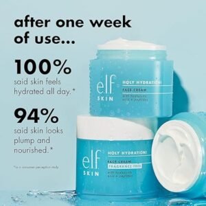 e.l.f., Holy Hydration! Face Cream - Fragrance Free, Smooth, Non-Greasy, Lightweight, Nourishing, Moisturizes, Softens, Absorbs Quickly, Suitable For All Skin Types, 1.76 Oz