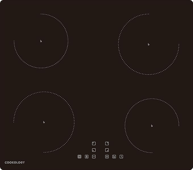 Cookology CIH602 60cm Induction Hob 4 Zone Cooktop, Ceramic Glass, Touch Control, 9 Heat Settings, Child Lock and Auto Switch Off - In Black