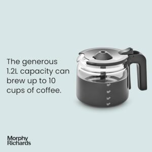 Morphy Richards 162501 Equip Filter Coffee Machine, Glass, 1000 W, 1.2 liters, Brushed Steel