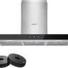 COMFEE' 90 cm Chimney Hood 90M77 Class A+++ Stainless Steel Extractor Hood with Recirculating & Ducting System, Gesture Control Extractor Fan Kitchen with Carbon Filters