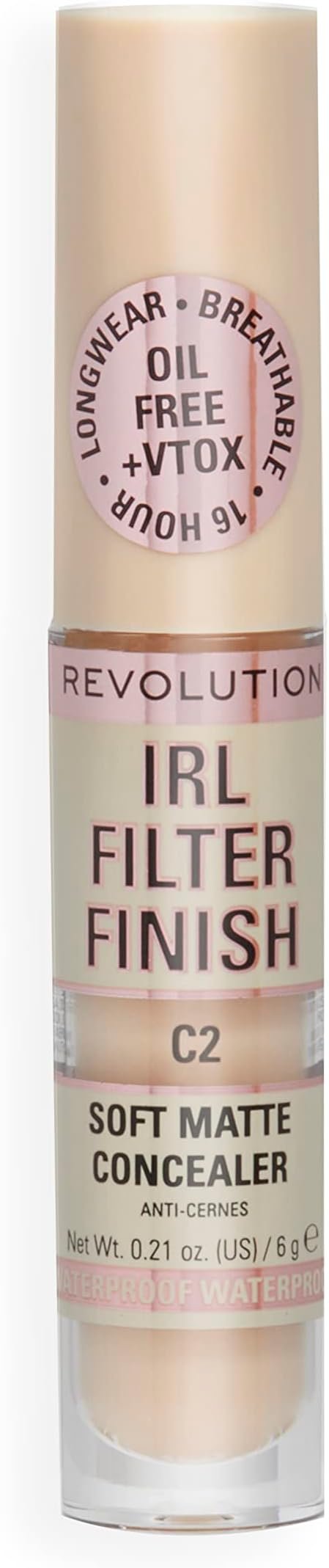 Makeup Revolution IRL Filter Finish Concealer, Medium to Full Coverage, Matte Finish, C2, Fair Skin Tones, 6g