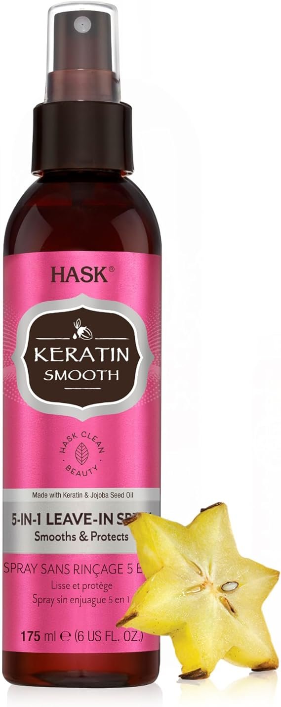 HASK Keratin 5-in-1 Smoothing Leave In Conditioner Spray for all hair types, colour safe, and cruelty-free - 1 175mL Bottle