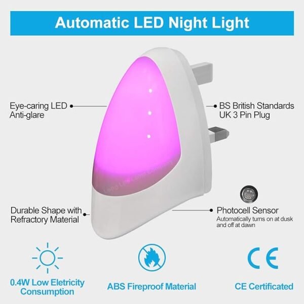 Pink Automatic LED Night Light - Plug in & Energy Saving Dusk 2 Dawn LED Night Light Sensitive Night Light