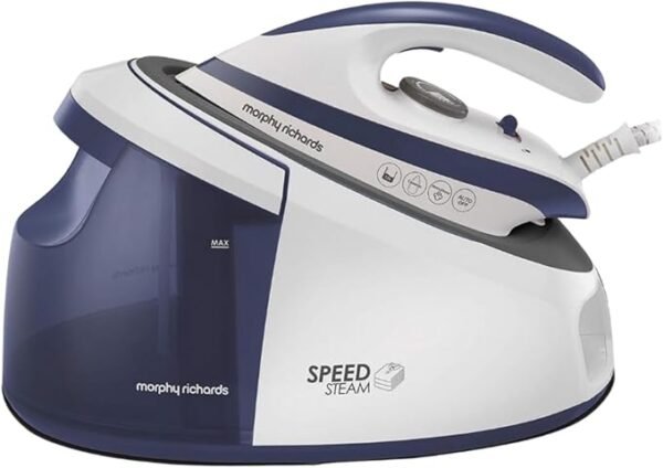 Morphy Richards SpeedSteam Steam Generator Iron, Ceramic Non-stick Soleplate, 240g Steam Boost, 140g Steam Output, 5.5 Bar Pressure, Detachable 1.7L Water Tank, 3000W, White/Purple, 333202