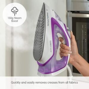 Morphy Richards TurboGlide Steam Iron, Ceramic Non-stick Soleplate, 150g Steam Boost, 40g Steam Output, 400ml Water Tank, Anti Drip, Anti Scale, Auto Shut-off, 3m Cord, 2800W, Purple, 302000