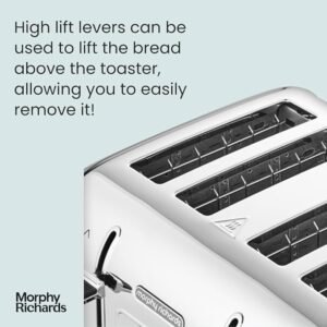 Morphy Richards Venture Brushed 4 Slice Toaster - Brushed Stainless Steel - Defrost Setting - High Lift Feature - 240130