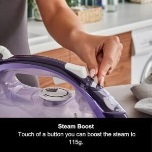 Morphy Richards Crystal Clear Steam Iron, Ceramic Non-stick Soleplate, 115g Steam Boost, 40g Steam Output, Anti Drip, Anti Scale, 350ml Water Tank, Self-Clean, 2.5m Cord, 2400W, Purple, 300301