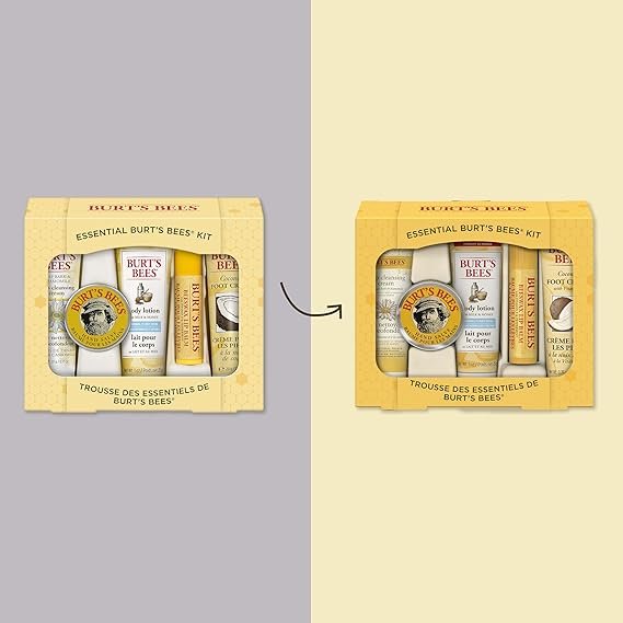 Burt's Bees Essential Gift Set, Lip Balm, Hand Salve, Body Lotion, Foot Cream & Face Cleanser, 5 Travel Size Products