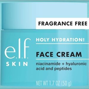 e.l.f., Holy Hydration! Face Cream - Fragrance Free, Smooth, Non-Greasy, Lightweight, Nourishing, Moisturizes, Softens, Absorbs Quickly, Suitable For All Skin Types, 1.76 Oz