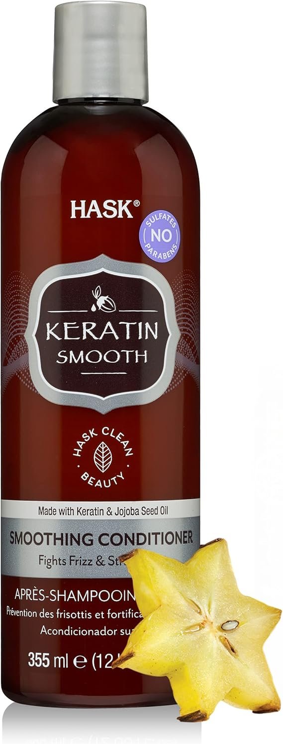 HASK Keratin Smoothing Conditioner for all hair types, colour safe, gluten-free, sulfate-free, paraben-free - 1 355mL Bottle