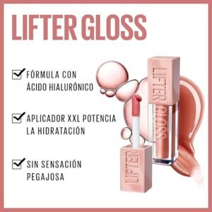 Maybelline New York Lifter Gloss, Hydrating Lip Gloss with Hyaluronic Acid, 5.4 ml, Shade: 003 Moon