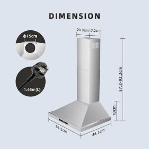 FIREGAS Chimney Cooker Hood 60 cm, 3 Speeds, 335 m³/h,Touch controls, Recirculation/Extraction,