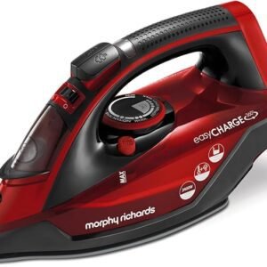 Morphy Richards EasyCHARGE Cordless Steam Iron, Ceramic Non-stick Soleplate, 130g Steam Boost, 30g Steam Output, 350ml Water Tank, Anti Drip, Anti Scale, Auto Shut-off, 2.5m Cord, 2400W, Red, 303250
