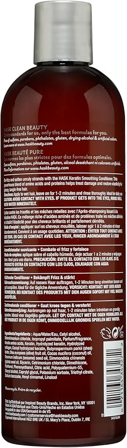 HASK Keratin Smoothing Conditioner for all hair types, colour safe, gluten-free, sulfate-free, paraben-free - 1 355mL Bottle