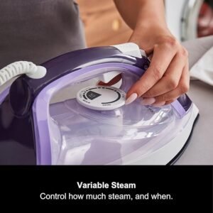 Morphy Richards Crystal Clear Steam Iron, Ceramic Non-stick Soleplate, 115g Steam Boost, 40g Steam Output, Anti Drip, Anti Scale, 350ml Water Tank, Self-Clean, 2.5m Cord, 2400W, Purple, 300301