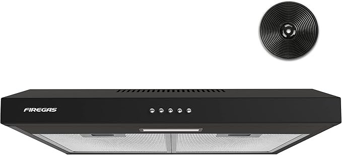 FIREGAS 60cm Visor Cooker Hood LED Extractor Hood Under Cabinet Hood Wall Mounted Extractor Fan Kitchen 600 mm Top Vented Range Hood,Black
