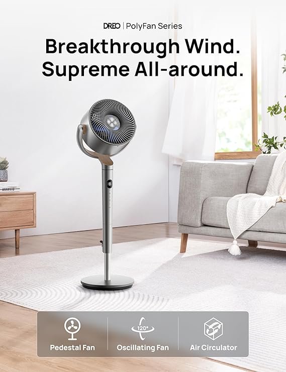 Dreo 40 Inch Smart Standing Fan, 23dB Silent Pedestal fans for Bedroom, 120°+120° Oscillating Quiet Cooling Fan, Wi-Fi/Voice Control, DC Motor, 8 Speeds, 6 Modes, 12H Timer, 80 ft Circulator