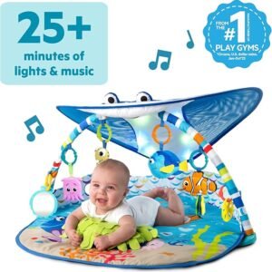 Bright Starts, Disney Baby, Finding Nemo Ocean Lights Baby Activity Gym and Play Mat with Detachable Toys