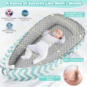 URMYWO Baby Lounger Nest Cover for Newborn (Green-line)