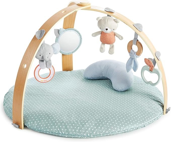 Ingenuity, Cosy Spot Reversible Duvet Activity Gym and Padded Play Mat with Wooden Removable Toy Bar