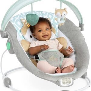 Ingenuity InLighten Baby Bouncer Seat with Light Up-Toy Bar and Bunny Tummy Time Pillow Mat - Kitt, Newborn and up