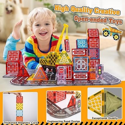 iKidiki Magnetic Tiles for Kids, Toys for 3 4 5 6 7 8 Year Old Boys Girls