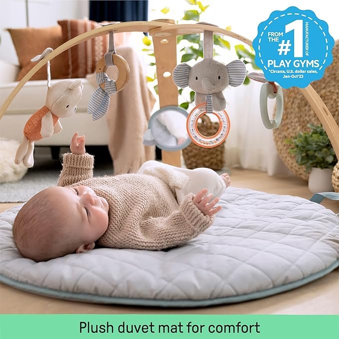 Ingenuity, Cosy Spot Reversible Duvet Activity Gym and Padded Play Mat with Wooden Removable Toy Bar