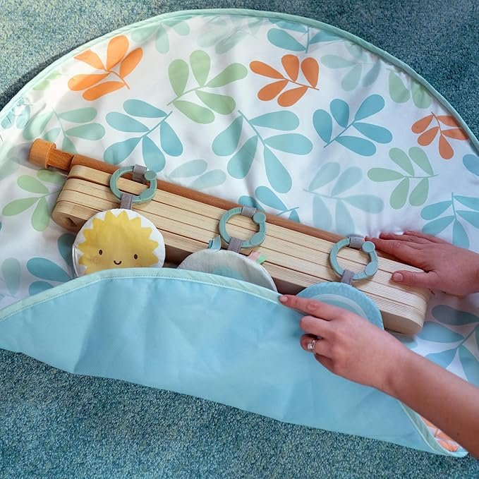 Ingenuity: ity by Ingenuity, Sun Valley Wooden Toy Arch & Play Mat, Foldable A-Frame Bar with 3 Removable Toys, Machine-Washable Mat, Unisex, for Ages 0-36 Months