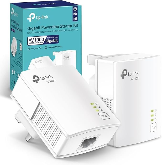 TP-Link TL-PA717 KIT 1-Port Gigabit Powerline Starter Kit, Data Transfer Speed Up to 1000 Mbps