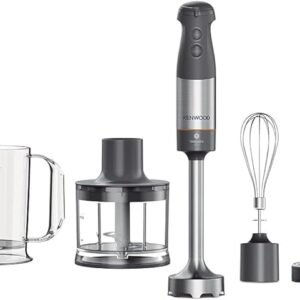 Kenwood Triblade XL Hand Blender, Mixer with Anti-Splash, Chopper 500ml, Metal Whisk and Masher Attachment and BPA-Free Plastic Beaker, HBM60.307GY, Dishwasher Safe, 1000W, Grey